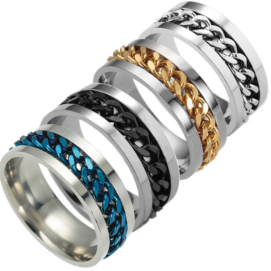 高品質のチタンステンレススチールリング回転可能なリンクリング結婚指輪メンズバースデーエンゲージメント