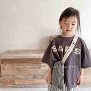 2024年の韓国の子供服、夏の子供用の韓国のリネン綿の半袖、Tシャツ、子供のためのボトミングシャツ