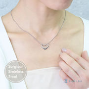 ステンレス ネックレス ハート スネークチェーン オープンハート k18コーティング トップ【国内即納】