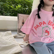 女の子韓国語版漫画Tシャツ女性の赤ちゃん外国風トップ子供用ルーズベアプリント半袖