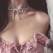 ラインストーン 弓ネックレス 輝く鎖骨ネックレス ファッション レディースアクセサリー