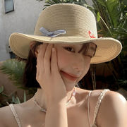 麦わら帽子　帽子　韓国ファッション　紫外線対策　春夏　UVカット　出かけ　リボン