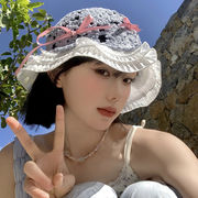 バケットハット　チュール　帽子　韓国ファッション　紫外線対策　春夏　リボン　バレエコア