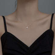 s925シルバー、シンプルなネックレス、小さなシングルダイヤモンド、女性、ファッショナブルな鎖骨チェーン