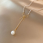 韓国のファッション 真珠のネックレス ボウノット鎖骨チェーン ペンダントネックレス