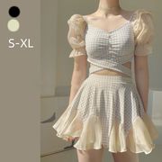 レディース ビキニ 水着 ワンピース 海水浴 プール ショートスカート少女風 デザイン感  シンプル