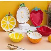 フルーツの手描きのセラミック食器  いちご  レモン  パイナップル  プレートサラダボウル