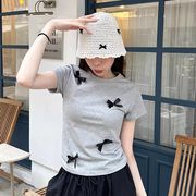 トップス　Tシャツ　レディース　韓国ファッション　デザイン　リボン　バレエコア