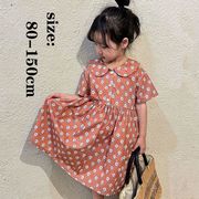 韓国子供服 女の子 ワンピース 復古文芸 純綿 夏服 花柄 半袖 ワンピー キッズ ベビー ジュニア 子ども