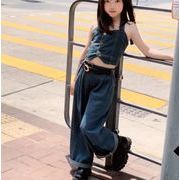 【2点セット】韓国版 袖なし 女の子 韓国風子供服  INS  2024夏新作  カウボーイ 上着+スカート 7-17#