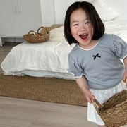 子供服　80~130cm　キッズTシャツ　リボン＆フリル　パフスリーブT　韓国キッズ服