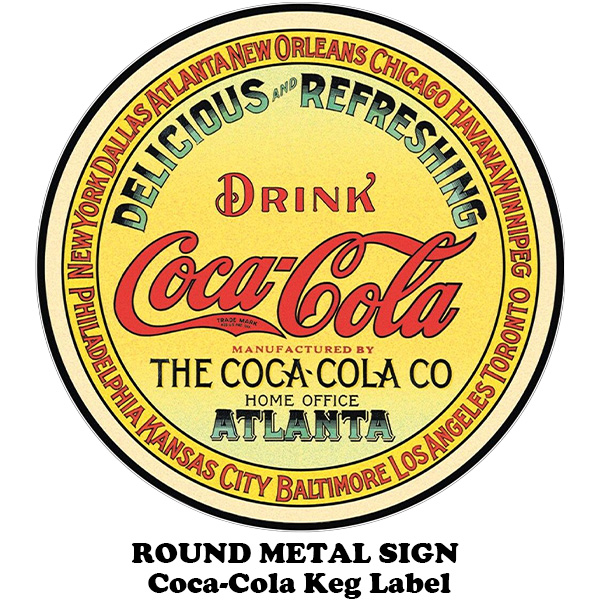 ラウンド メタルサイン COCA COLA KEG LABEL 【コカコーラ ブリキ看板