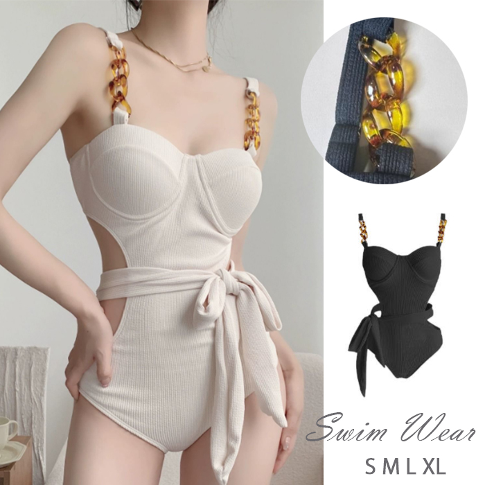 【VINAJ】★人気★チェーン リボン ワンサイド ロー ビキニPanty 初回送料無料 水着 レディース ワンピース水着 リボン チェーン