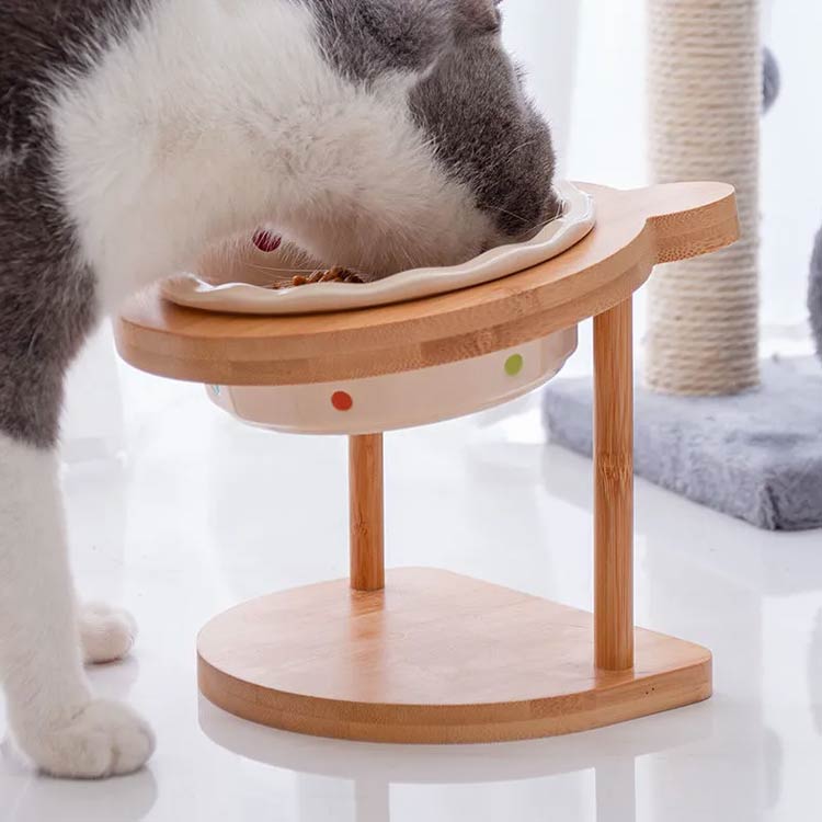 フードボウル ペット食器 陶器 スタンド付き 木製 犬猫用 餌入れ