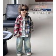 2024 ins秋人気  韓国風子供服  キッズ   チェック柄   トップス  長袖  シャツ   男女兼用