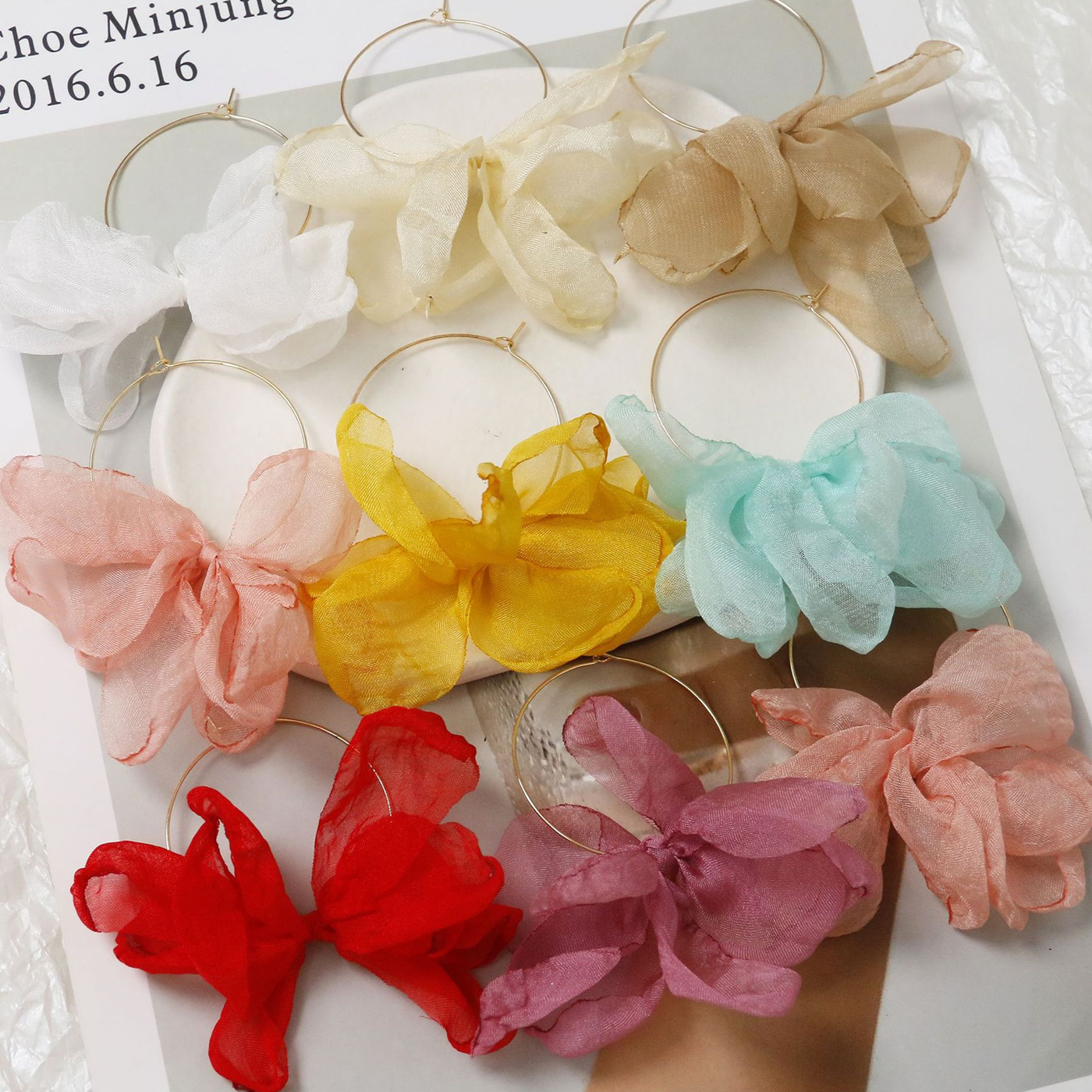 フープピアス アクセサリーパーツ ピアスチャーム リボン DIY 手芸 ハンドメイド フラワー チュール レース