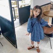 2024秋新作女の子 かわいい ドレス ワンピース ネイビー 春 秋 服 長袖90-140cm