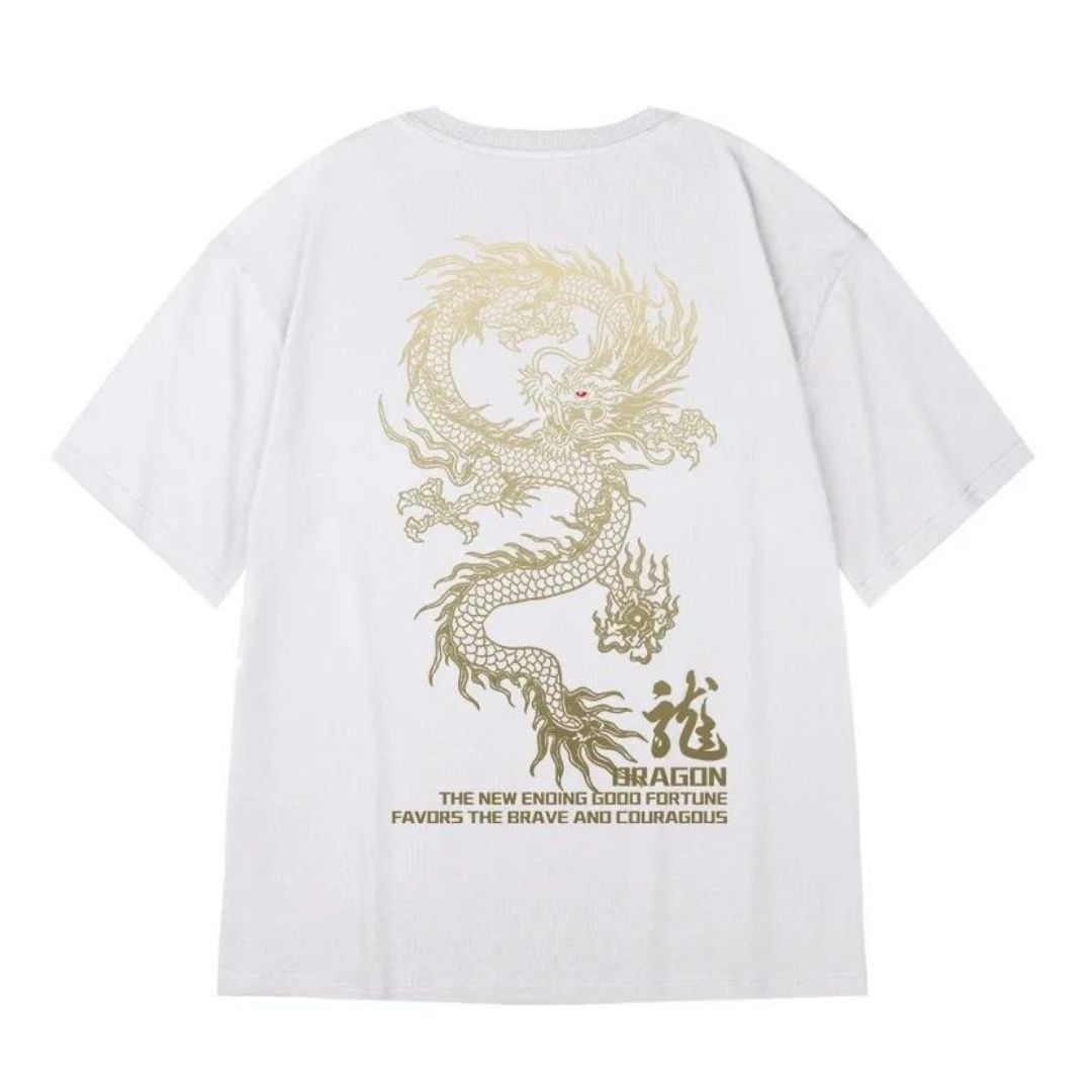 Tシャツ ドラゴン 半袖 L XL ホワイト ブラック トップス ロゴTシャツ プリント かっこいい ユニーク 韓国