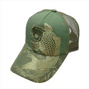 刺繍メッシュキャップ モノトーン鯉 カーキ　帽子/和柄/夏/日除け