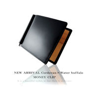 MOMO　馬革ホースハイド　水牛バッファローレザー　超薄型　マネークリップウォレット　AN-1029　BK