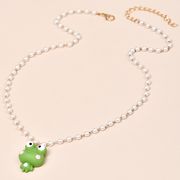 かわいい緑のカエルのネックレス   パールネックレス   ファッションカエル雑貨   カエルアクセサリー