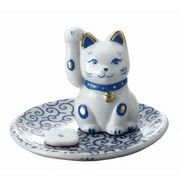 ★開運招福★　お目出度い「縁起の置物」【招猫　香立・青】