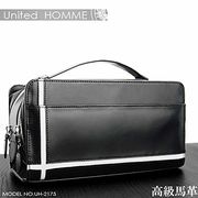United HOMME　馬革ホースハイド  ホワイトクロスラインインレイ　BOX型　セカンドバッグ　UH-2175 WH