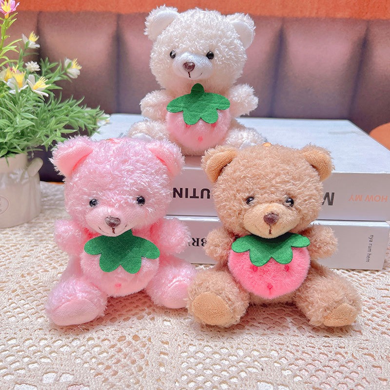 3色、かわいいイチゴのクマ、ぬいぐるみキーホルダー 、バッグペンダント、アクセサリー、いちご雑貨