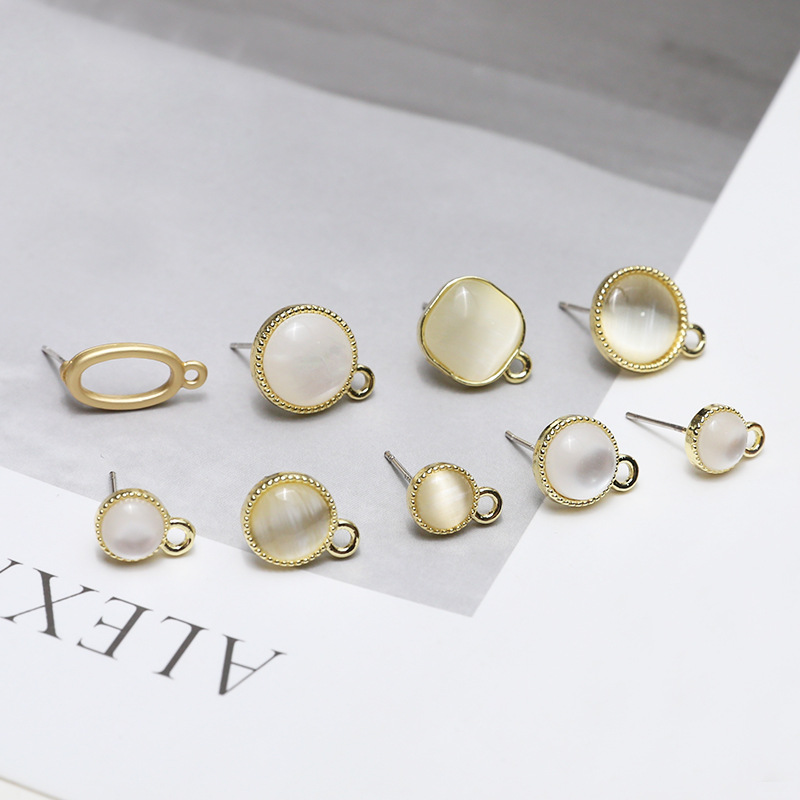 ポストピアスパーツ キャツアイ ピアス金具 アクセサリーパーツ ストーン ピアス パーツ ハンドメイド