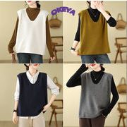 レディース服　トップス　ベスト　お出かけ　ｖネック　ニット生地　韓国風　カジュアル　秋冬新作