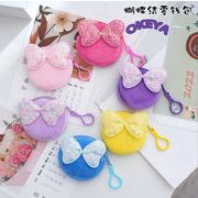 小銭入れ　ミニ財布　コインバッグ　鍵入れバッグ　コインケース　リボン可愛い　中綿　8*8cm　6色展開