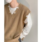 トップス ベスト ニット 毛糸 Vネック ダメージ加工 チョッキ メンズ