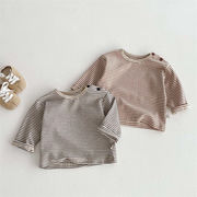 ins 秋新作　子供服　ユニセックス　長袖　Tシャツ　カジュアル　トップス　ストライプ柄　春　秋　柔らか