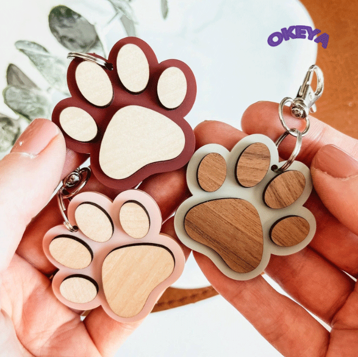 キーホルダー　木製　生活雑貨　チャーム　猫の手　可愛い　男女兼用　DIY　手芸用品　3色展開