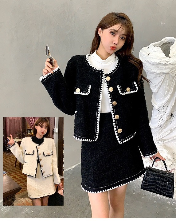 ★L～5L大きいサイズ★可愛いぽっちゃりさん 上品感ツイード素材 ジャケットスカート　２set