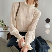 【日本倉庫即納】 メロウフリル ハイネックブラウス 韓国風