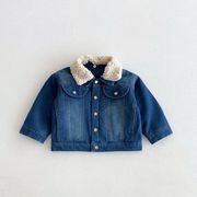 [80-130cm]  女の子男の子 中綿 あたたかボア襟付きカジュアルデニムアウター ジャケット 春秋冬 子供服