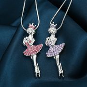ラインストーン 王冠  バレエ少女ネックレス  バレエネックレス  バレエアクセサリー  バレエ雑貨