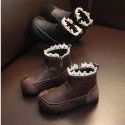 キッズ 子供用 厚手 PU レース フェイクレザー  靴