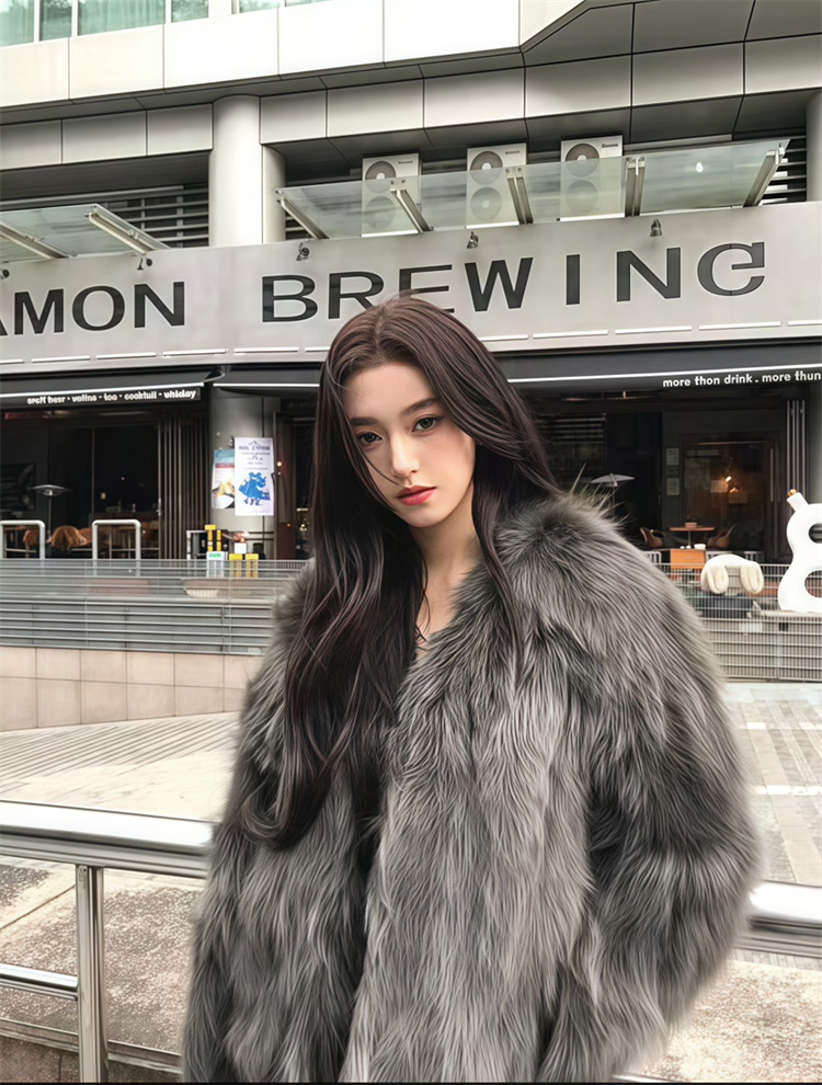 計算された美シルエット 韓国ファッション 毛皮の服 気質 キツネ