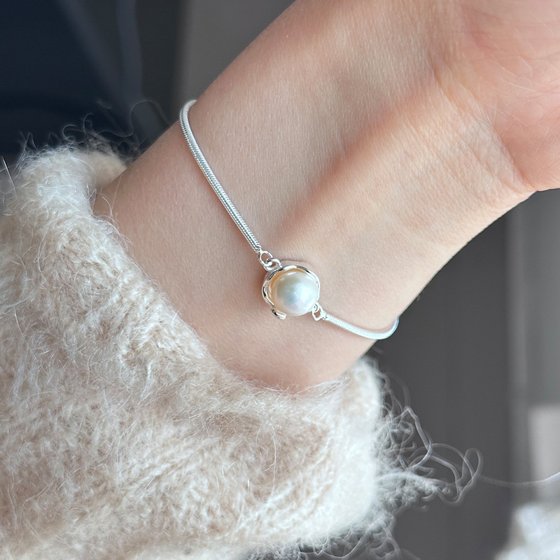 パールチャームブレスレット S925 シルバーアクセサリー アレルギー対応 おしゃれ 大人かわいい 上品