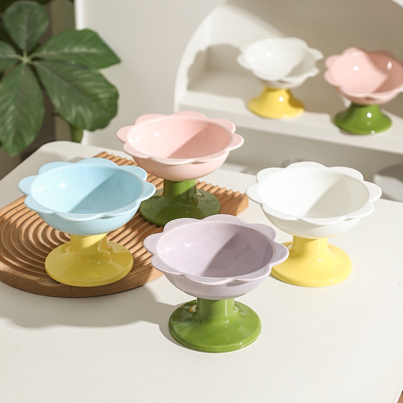 【2024春新作】 ペット 食器 フードボウル 可愛い 餌入れ 陶器 水入れ 花形 8デザイン展開