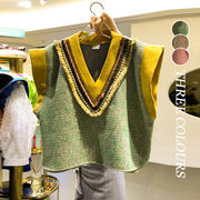 韓国風レディース服 ノースリーブセーター　ベスト　カラーバリ　可愛い