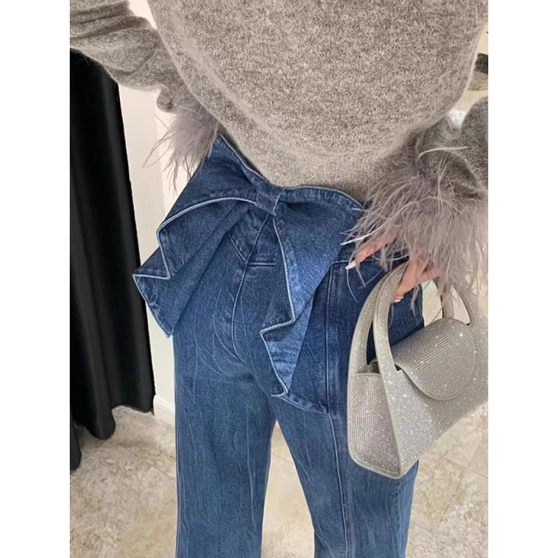 リボンデニムパンツ レディース 韓国ファッション デザイン かわいい