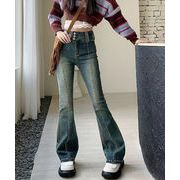 レトロ セミフレアデニムパンツレディース