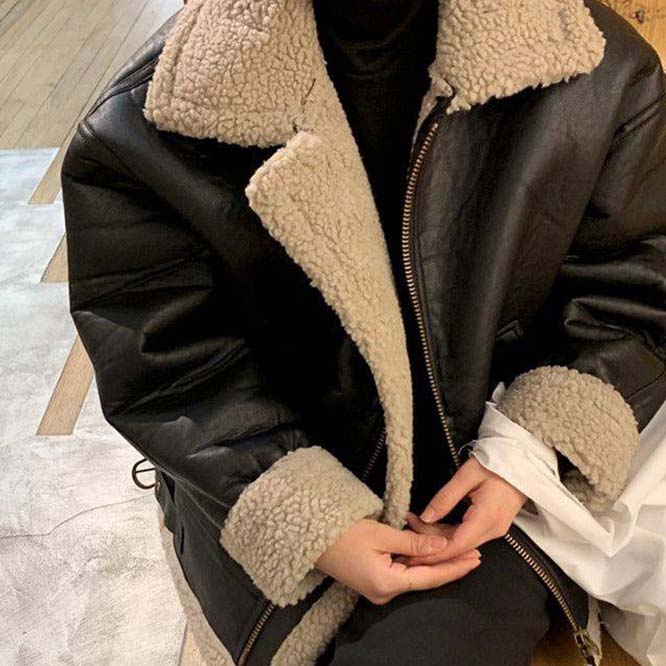 kaaana♪ 韓国❤️アウター ジャケット 切替ムートンジャケット 韓国風 冬物[品番：AGCW0002741
