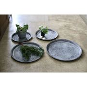 ブリキラウンドラージトレイ 　アンティーク風/インテリア/装飾/プランター/花器