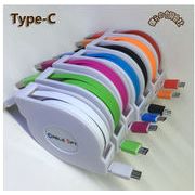 Type-Cケーブル 1M 巻き取り充電ケーブル タイプC/マイクロUSB リールタイプ 7色展開