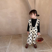 春秋新作 女の子 長袖 ストレッチ  上着 ドット サロペット セット  子供服