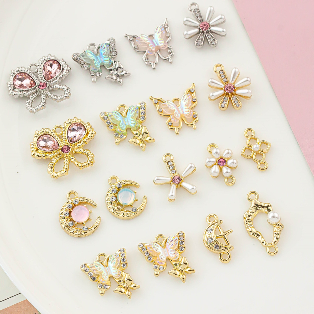 ネイルパーツ 蝶々 つなぎパーツ 月 ジュエリー フラワー アクセサリーパーツ ネックレストップ デコパーツ